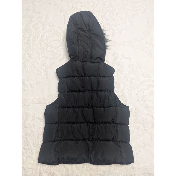 Arizona Jean Co. Black Puffer Vest Hooded Faux Fur Trim Size L - Picture 2 of 7